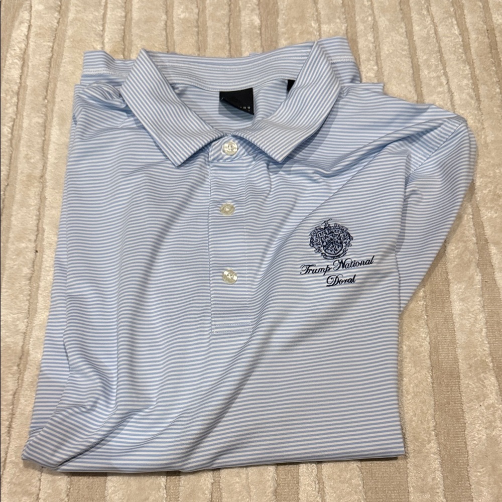 TravisMathew Light Blue Striped Polo Shirt